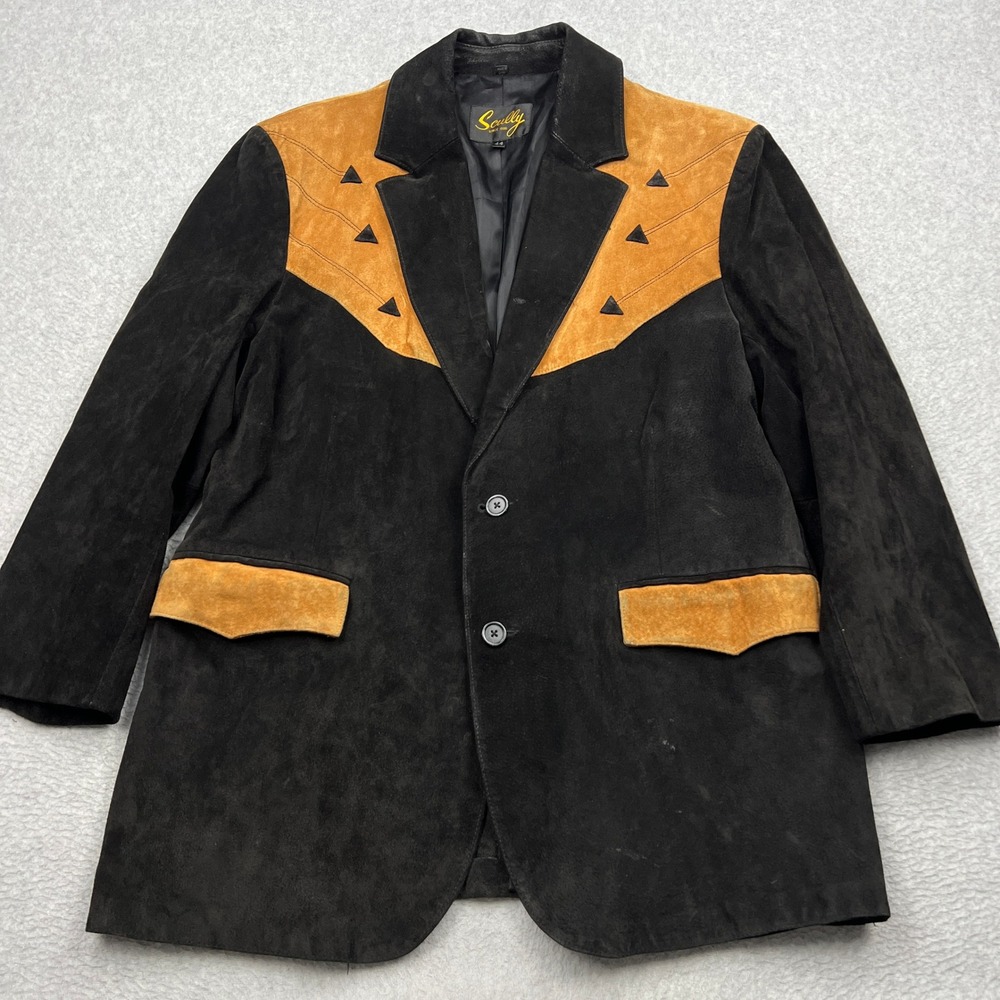 Scully Western Leather Jacket Mens 44 Black Tan Colorblock Suede Cowboy Blazer